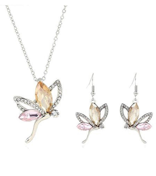 Silver Butterfly Princess Pendant Set with Chain