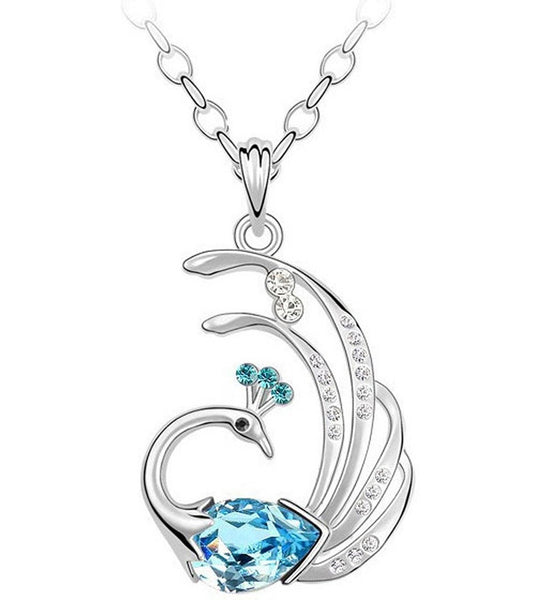 Karatcart Platinum Plated Elegant Blue Austrian Crystal Peacock Pendant