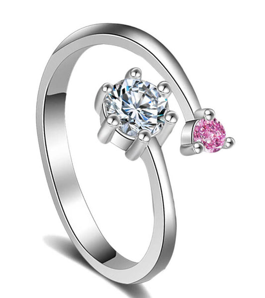 Platinum Plated Elegant Classic Pink Crystal Adjustable Ring