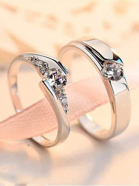 Platinum Plated Elegant Austrian Crystal Adjustable Solitare Couple Ring