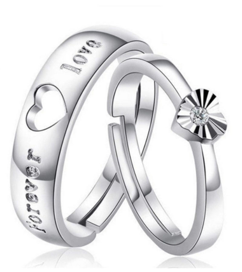 Platinum Plated Heart Shaped Adjustable Couple Ring