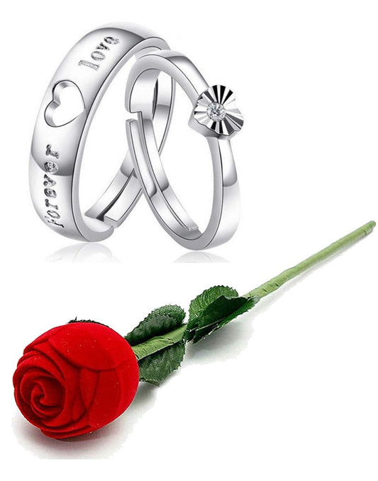 Platinum Plated Heart Shaped Couple Ring with Rose Box