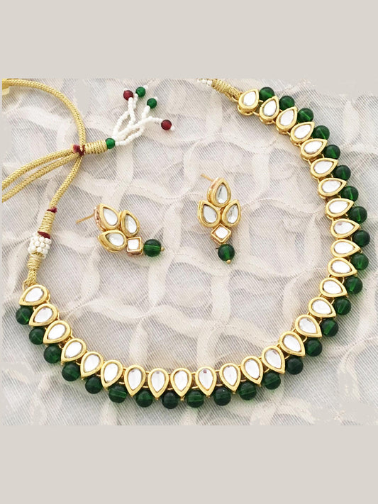 Diana Collection Ethnic Green Kundan Light Necklace set