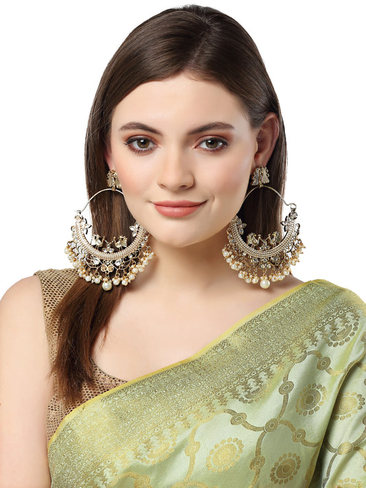 Karatcart Gold Plated Embellished Kundan and Pearl Large Chandbali Earrings for Women