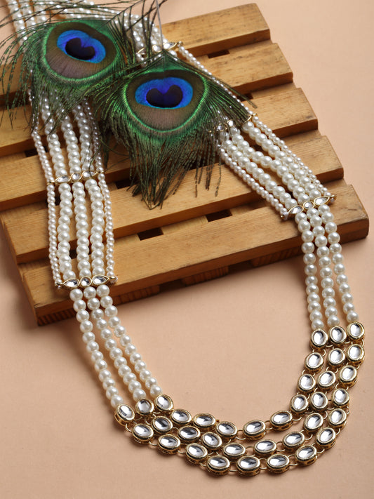 Karatcart Gold Plated Pearl Maharaja Haar Groom Necklace for Men