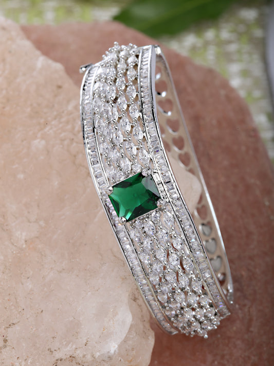 Karatcart Silver Tone Green American Diamond Studded Bracelet for Women