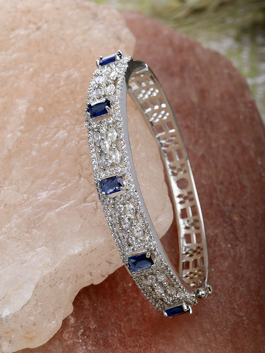Karatcart Silver Tone Blue American Diamond Studded Bracelet for Women