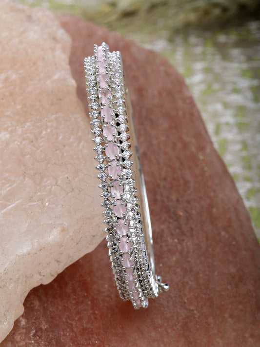 Karatcart Silver Tone Pink American Diamond Studded Bracelet for Women