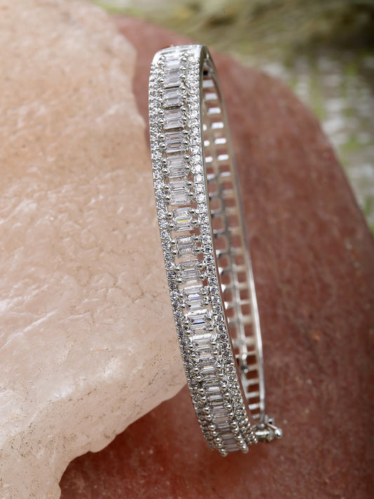 Karatcart Silver Tone American Diamond Studded Bracelet for Women