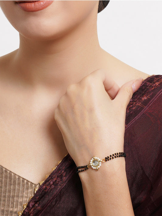 Women Gold-Toned & Black Kundan Gold-Plated Charm Mangalsutra Bracelet