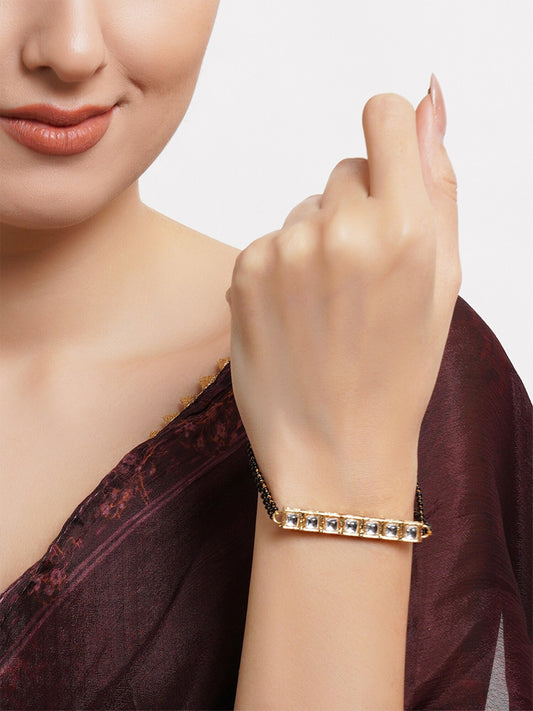 Women Gold-Plated Black Beaded & Kundan Studded Mangalsutra Bracelet