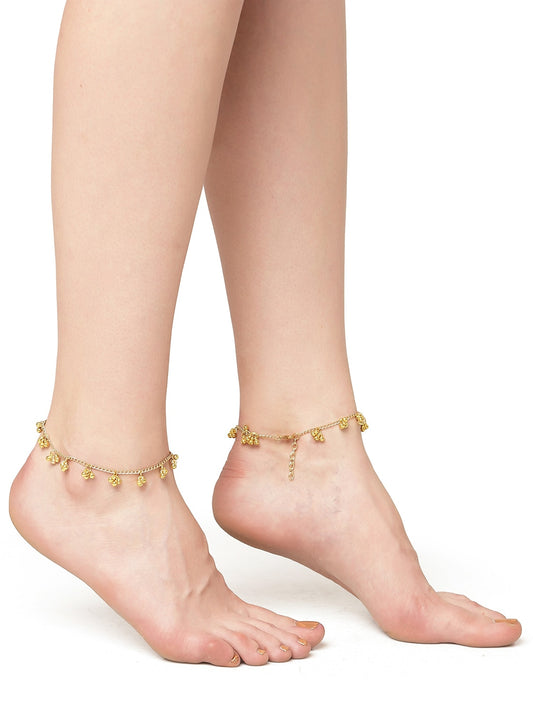 Set Of 2 Gold-Plated Kundan-Studded Anklets