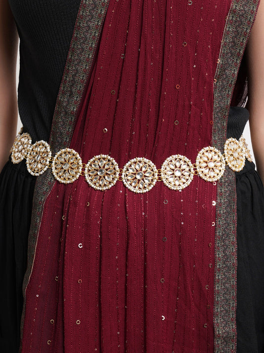 Gold Plated Floral Kundan Studded Kamarbandh for Women