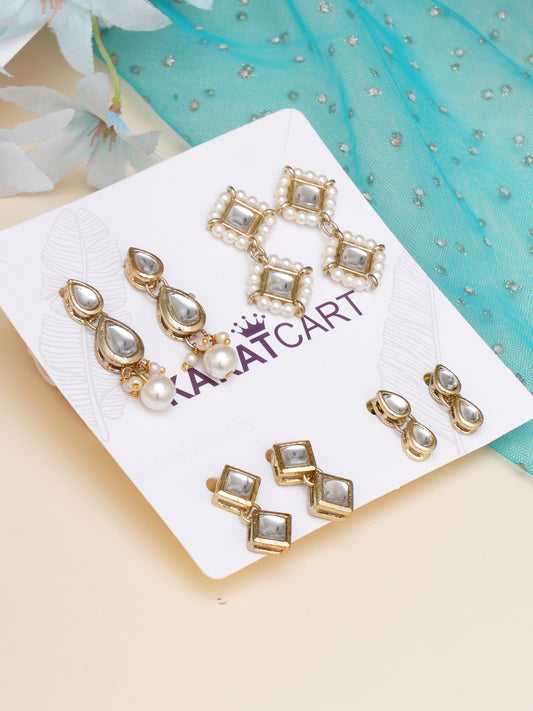 Karatcart Set of 4 Handcrafted Kundan Earrings Combo for Women